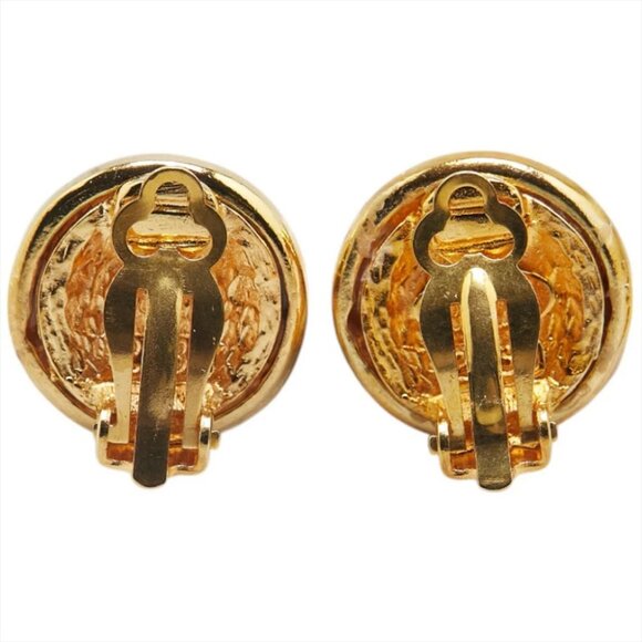 CHANEL CC Logos Round Clip-On Earrings Gold Tone 93P 2935 Auth w/Box #4055 - Picture 4 of 7